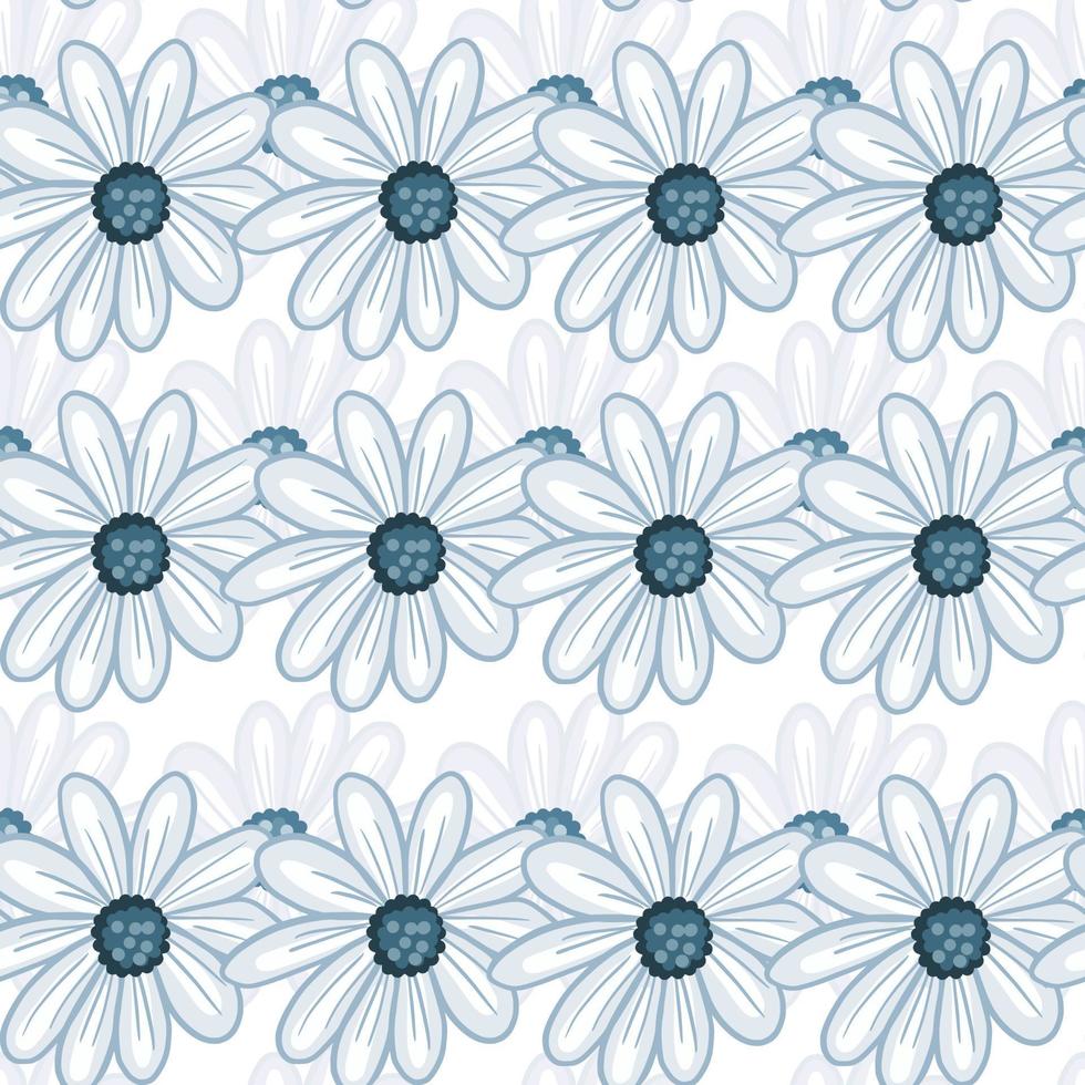 motif floral simple sans couture avec imprimé de fleurs de marguerite aux contours bleus. fond blanc. style dessiné à la main. vecteur