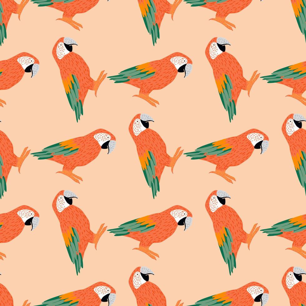 motif tropique animal harmonieux avec éléments de perroquet ara de couleur orange et vert. fond pastel. vecteur