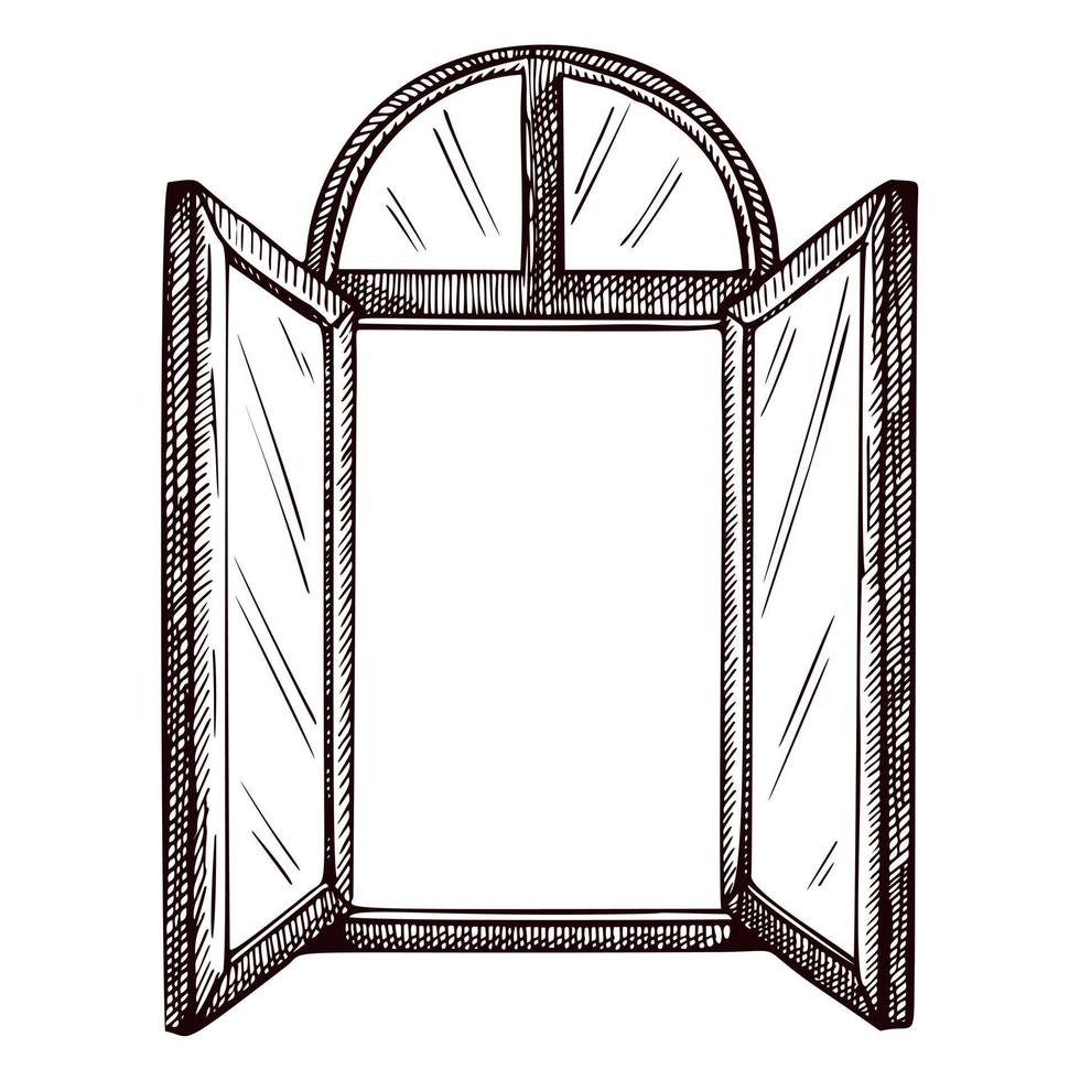 croquis de voûte de fenêtre ouverte isolé. élément rétro à l'intérieur du mur dans un style dessiné à la main. vecteur