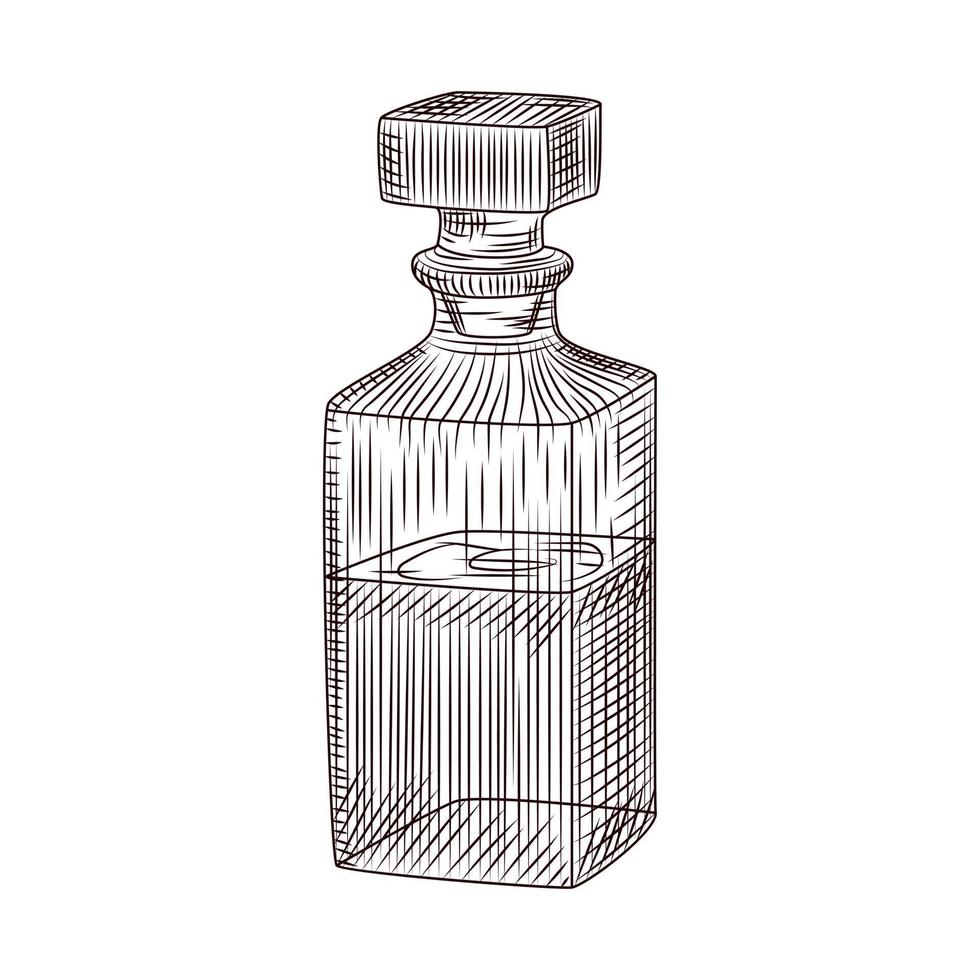 croquis de carafe en verre d'alcool dessiné à la main isolé sur fond blanc. vecteur