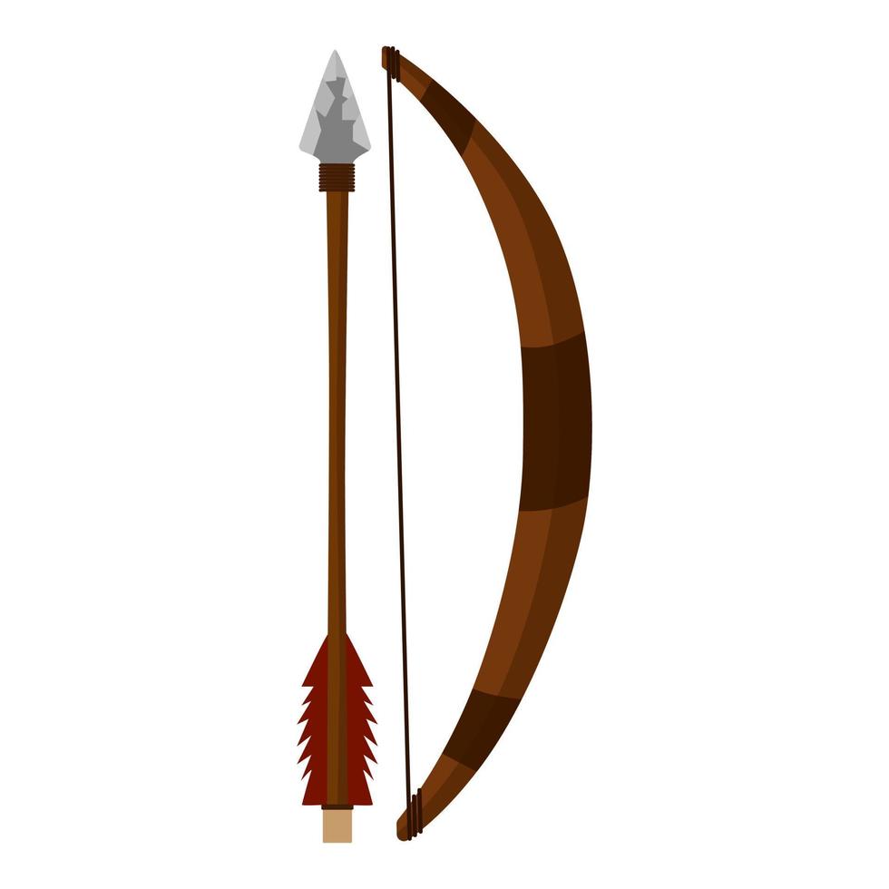 armes de l'arc et de la flèche de néandertal isolés sur fond blanc. éléments de chasse préhistoriques dans un style plat. vecteur