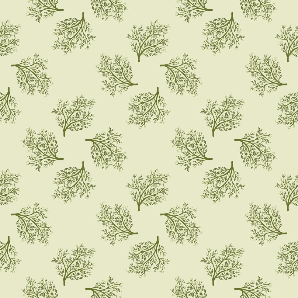 plante un motif forestier harmonieux avec de simples silhouettes d'arbres verts. fond gris pastel. impression naturelle. vecteur