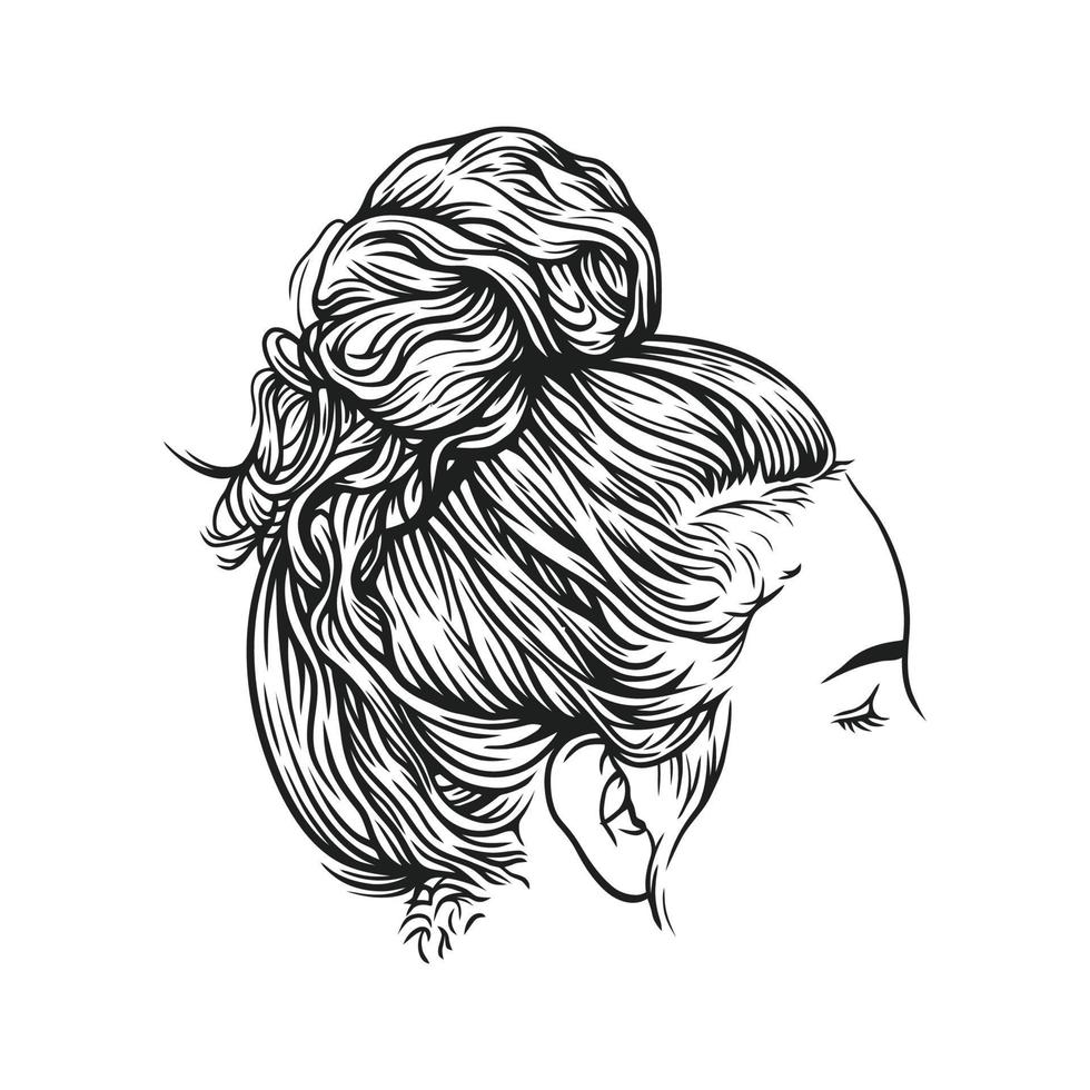 femmes désordonné chignon chignon coiffure dessin au trait illustration vectorielle vecteur