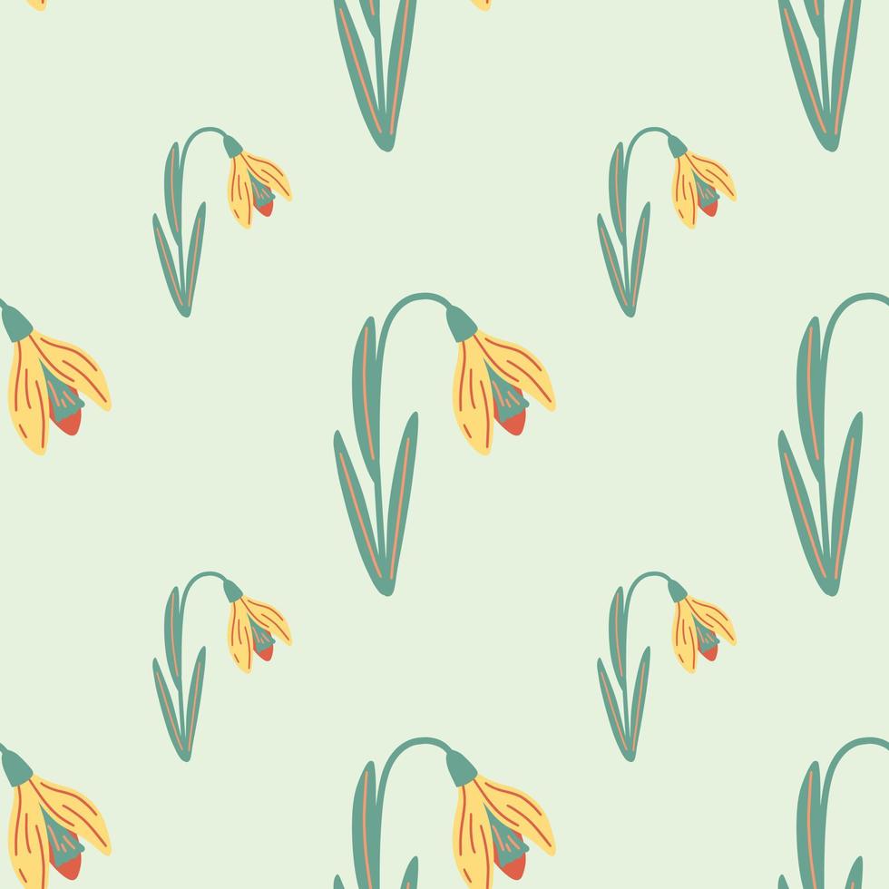 motif de doodle sans couture de fleur de galanthus jaune dans un style dessiné à la main. fond pastel clair. style simple. vecteur