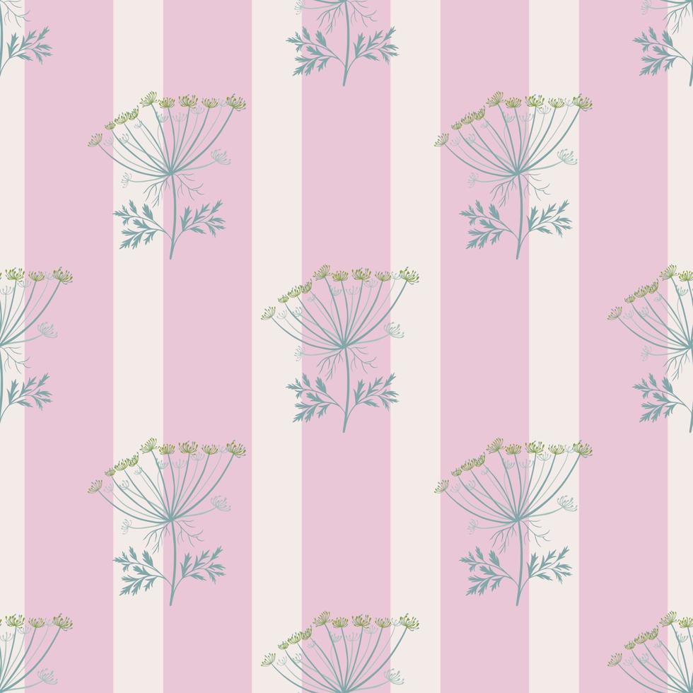 motif de doodle sans couture de silhouettes de contour bleu millefeuille. fond rayé pastel rose. imprimé d'été. vecteur