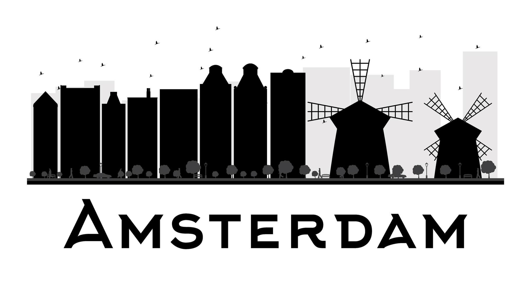 amsterdam city skyline silhouette noir et blanc.. vecteur