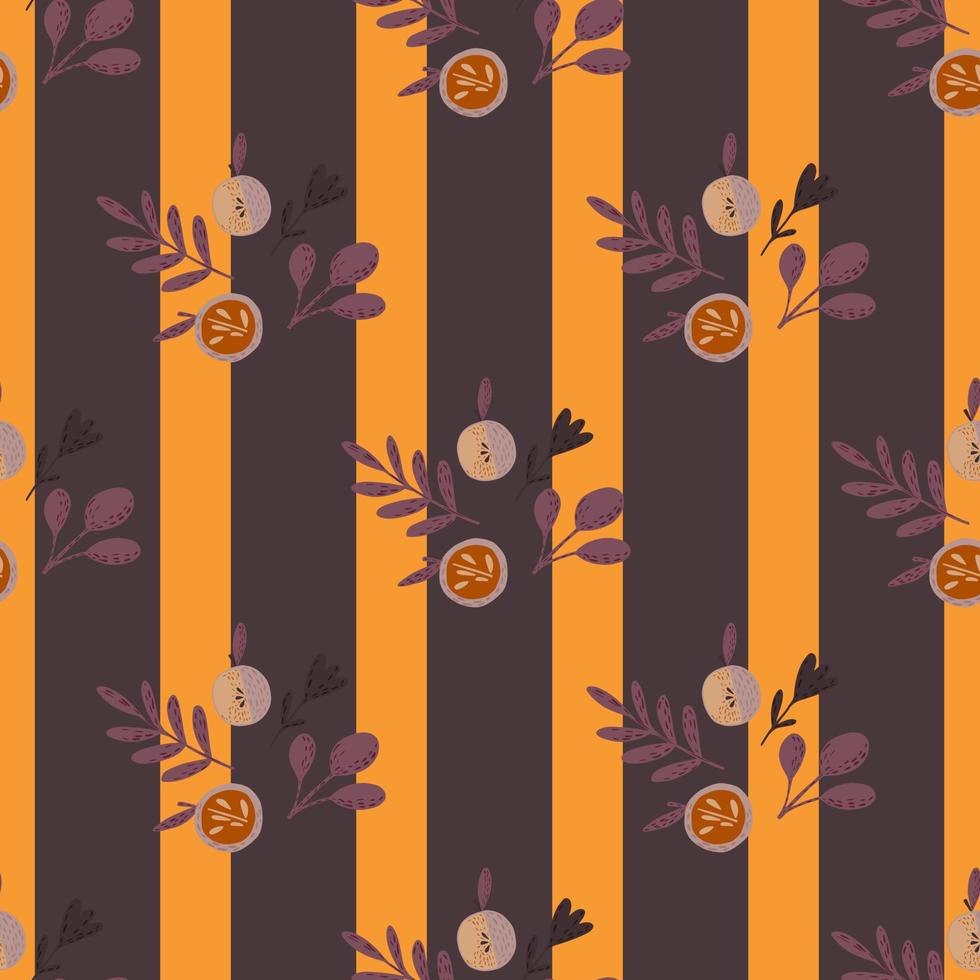 modèle sans couture d'automne avec des feuilles et des pommes sur fond rayé orange et marron. vecteur