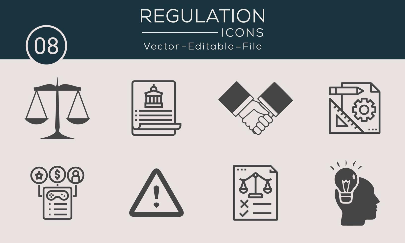 ensemble d'icônes de concept simple de réglementation. contient de telles icônes de conformité, de directives, de règles, de lois et plus encore, peut être utilisé pour le Web et les applications. vecteur