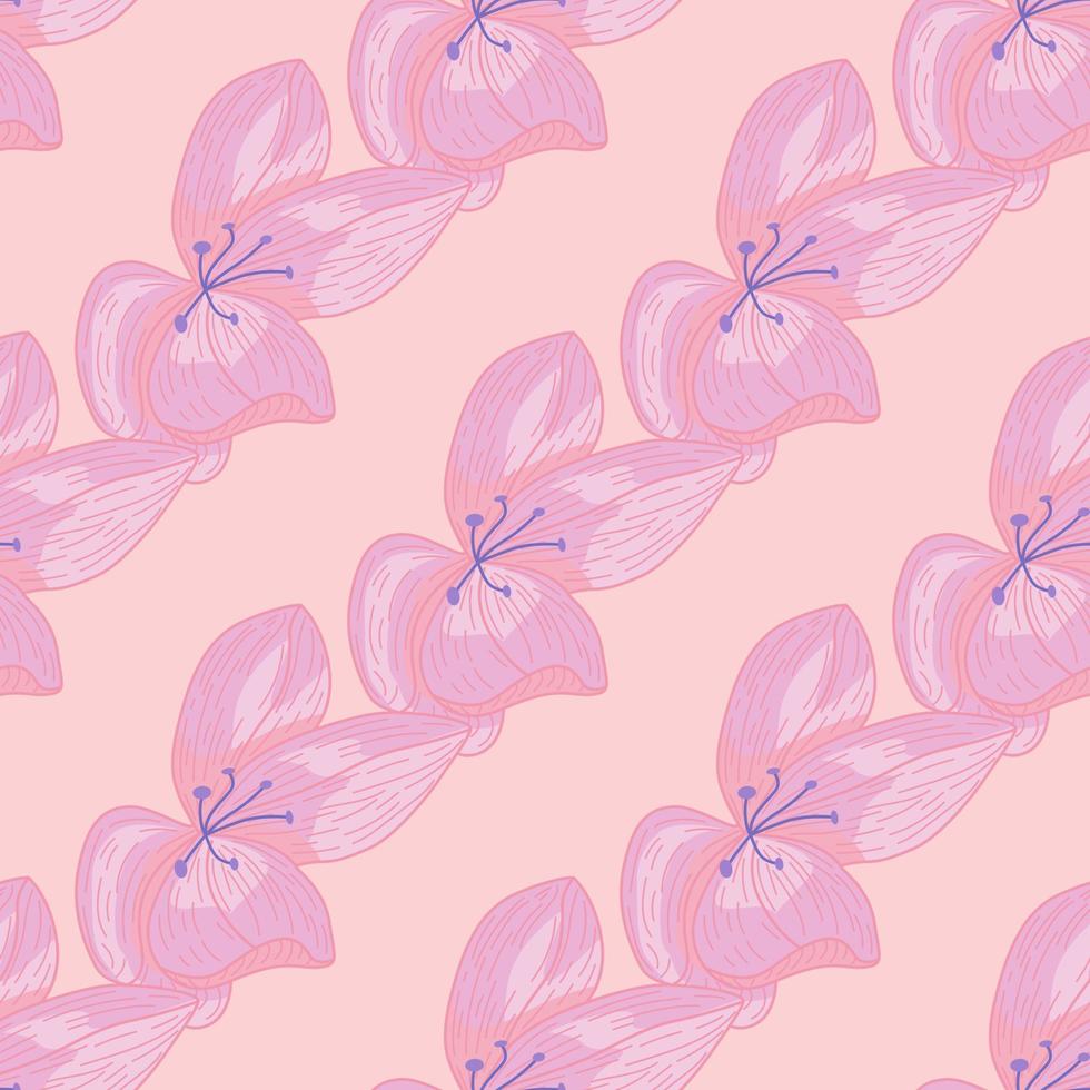 fleur d'orchidée rose motif imprimé sans couture dessiné à la main. oeuvre botanique dans des tons pastel. style simple. vecteur