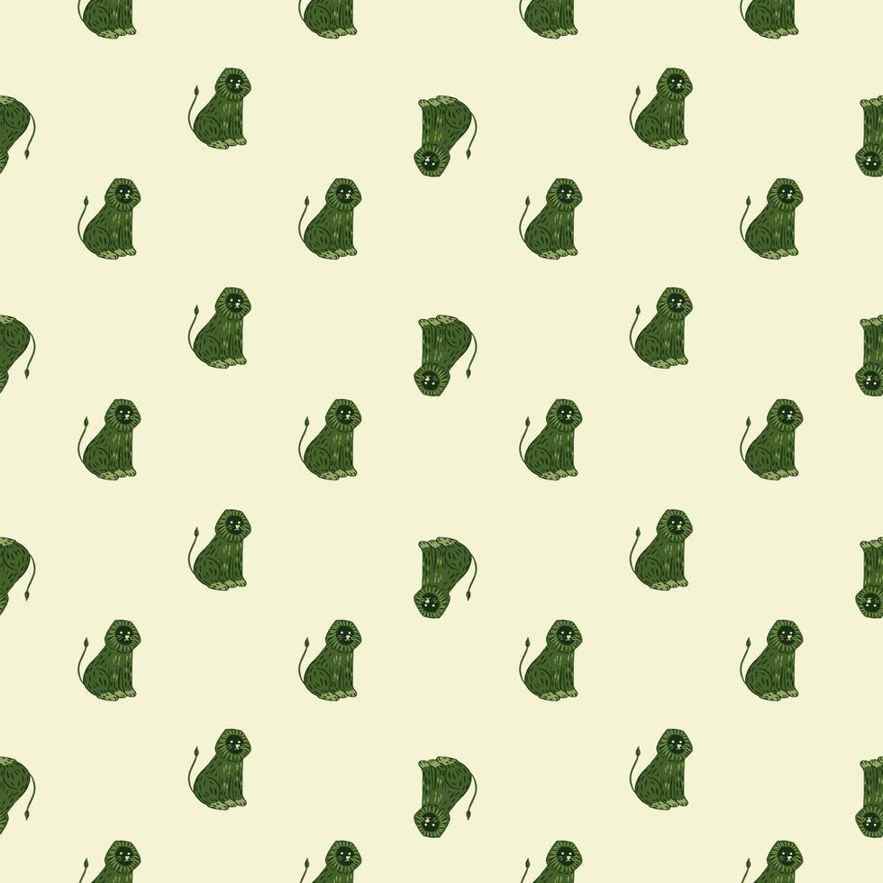 motif abstrait drôle d'enfants sans couture avec des silhouettes de lion vert. fond pastel clair. vecteur