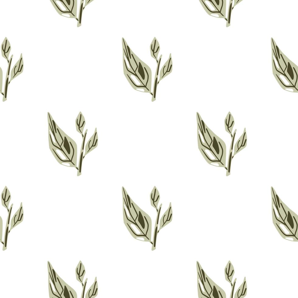 motif décoratif sans soudure isolé avec des branches de feuilles de couleur grise et verte sur fond blanc. vecteur