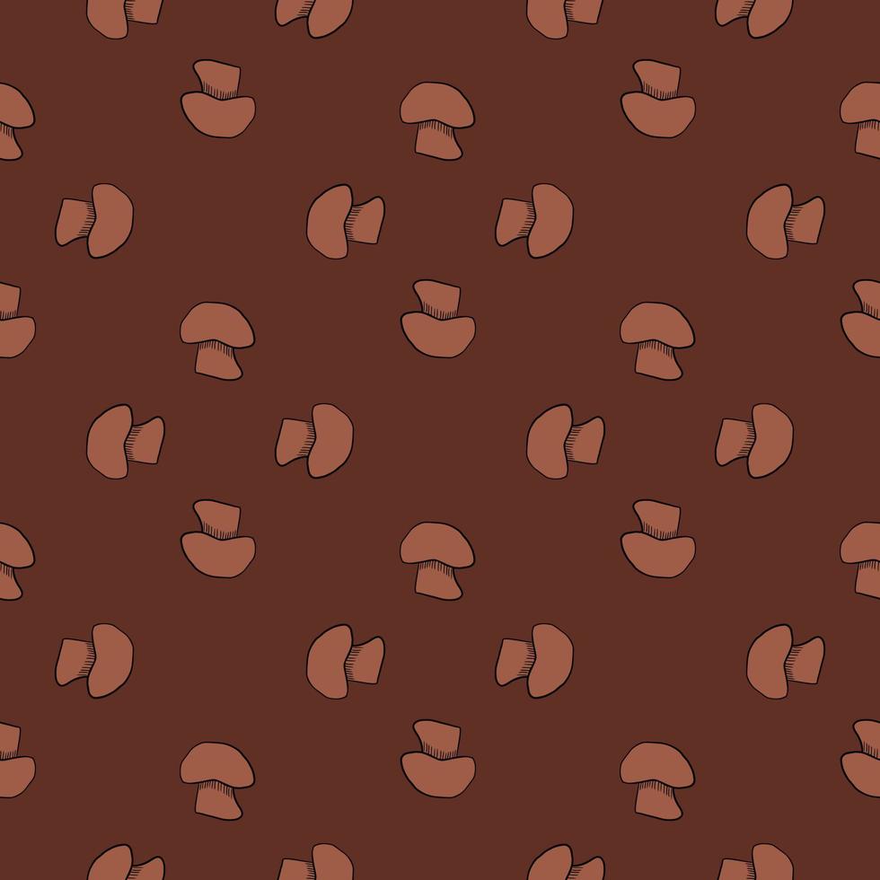 modèle sans couture de nourriture végétarienne dans un style géométrique avec impression de champignon doodle. fond marron. vecteur