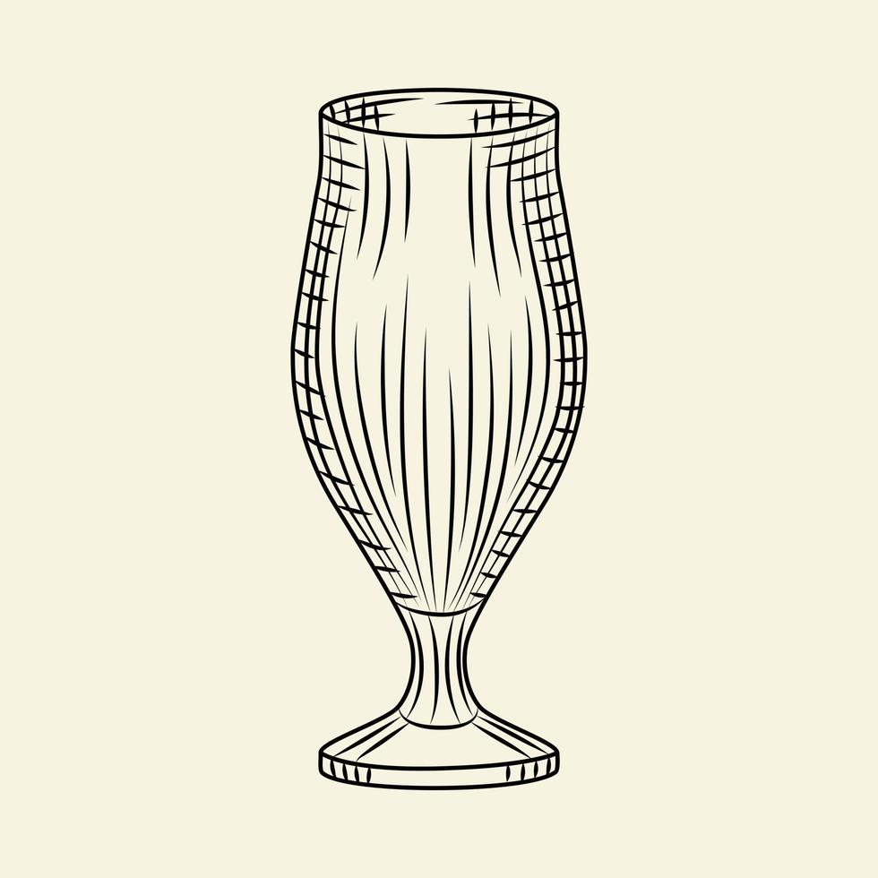 verre à bière vintage dessiné à la main. Verre de bière pilsner vide isolé sur fond clair vecteur