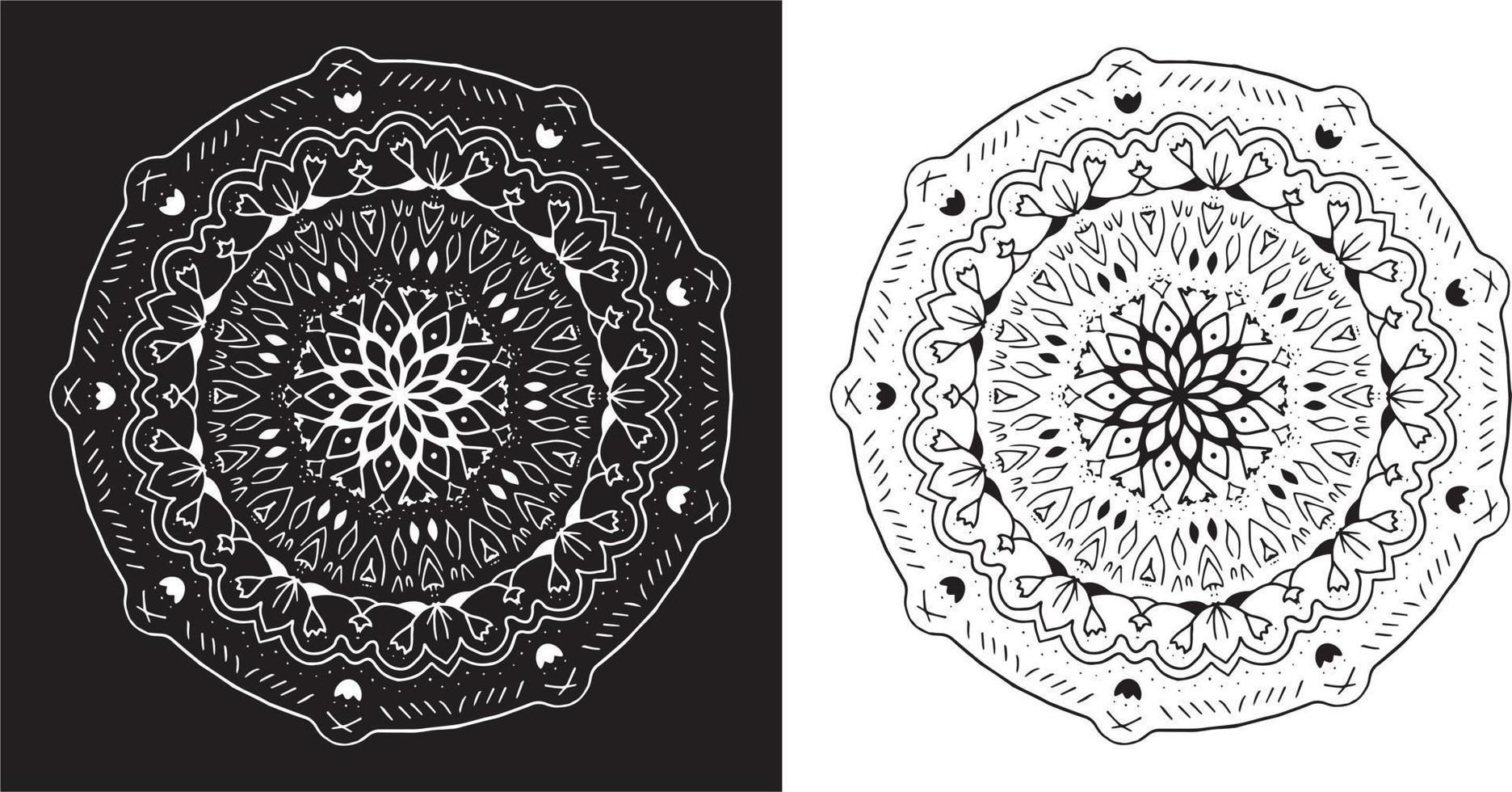 ornement de mandala noir et blanc vecteur