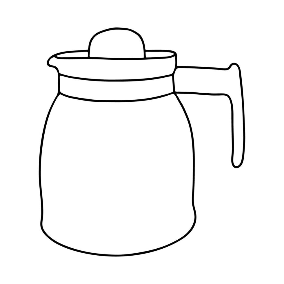 la bouilloire dans le style de doodle.image noir et blanc.coffeepot.coloring.kitchen items.vector illustration vecteur