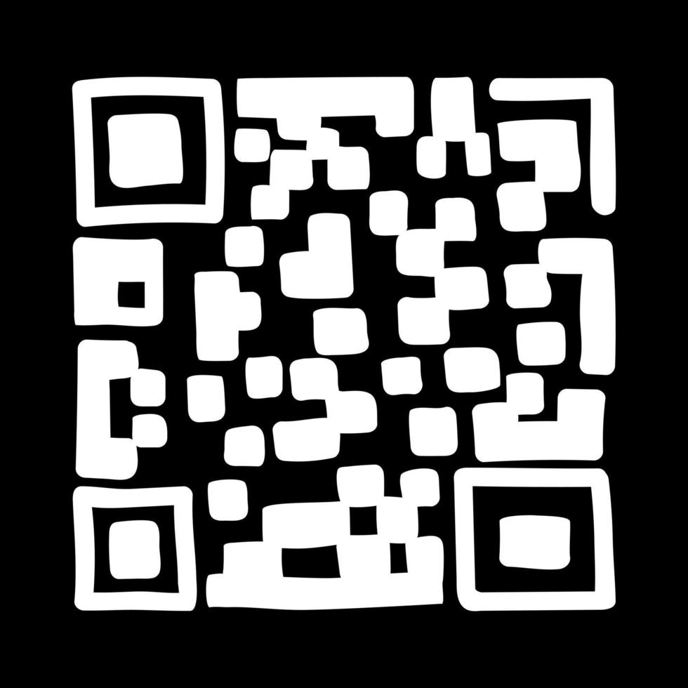 qr - code isolé sur fond noir. code de numérisation de produit universel dans le style doodle. vecteur
