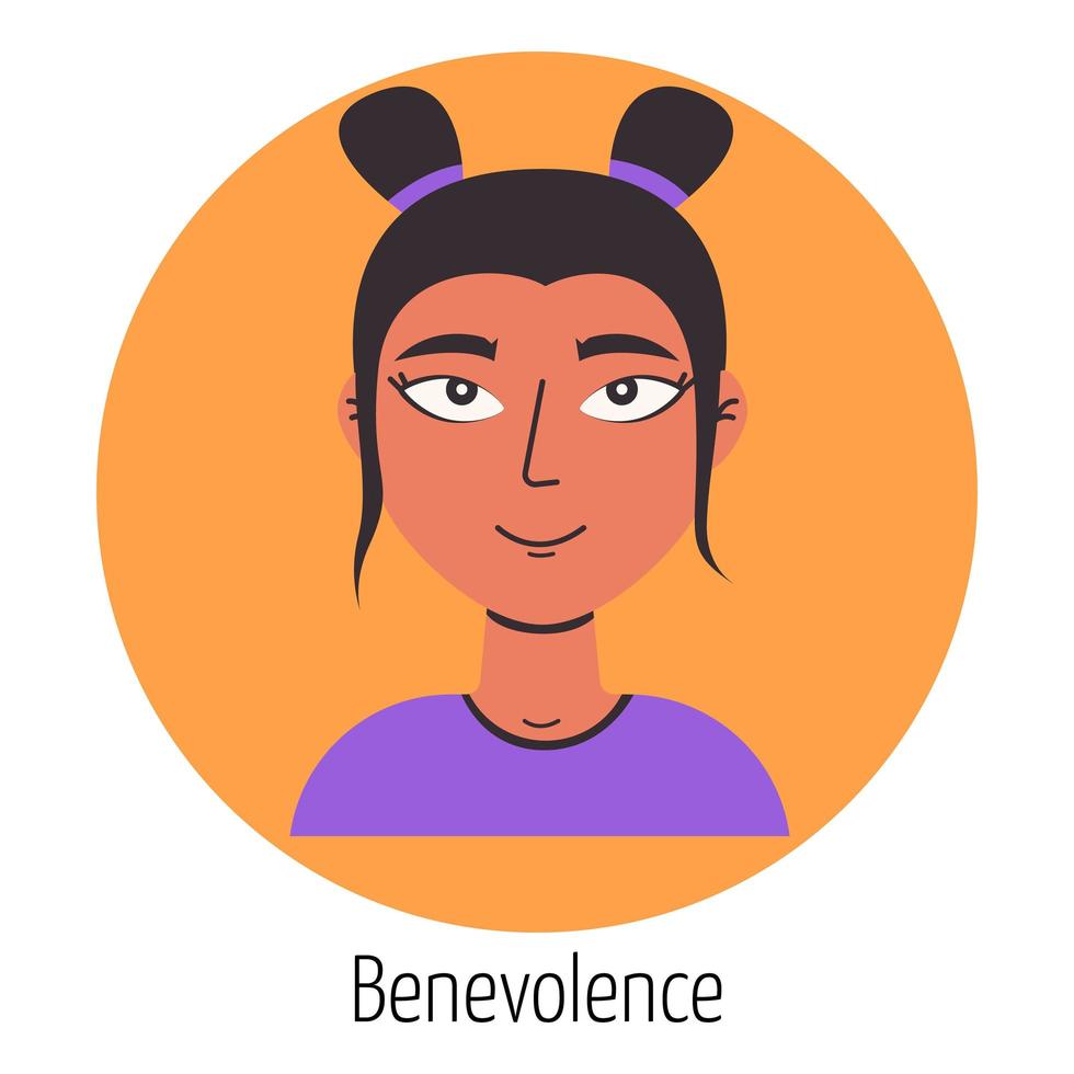 personnage féminin au visage amical. expression faciale. sentiment de jeune femme. beau portrait de femme. avatar femme, emoji vecteur