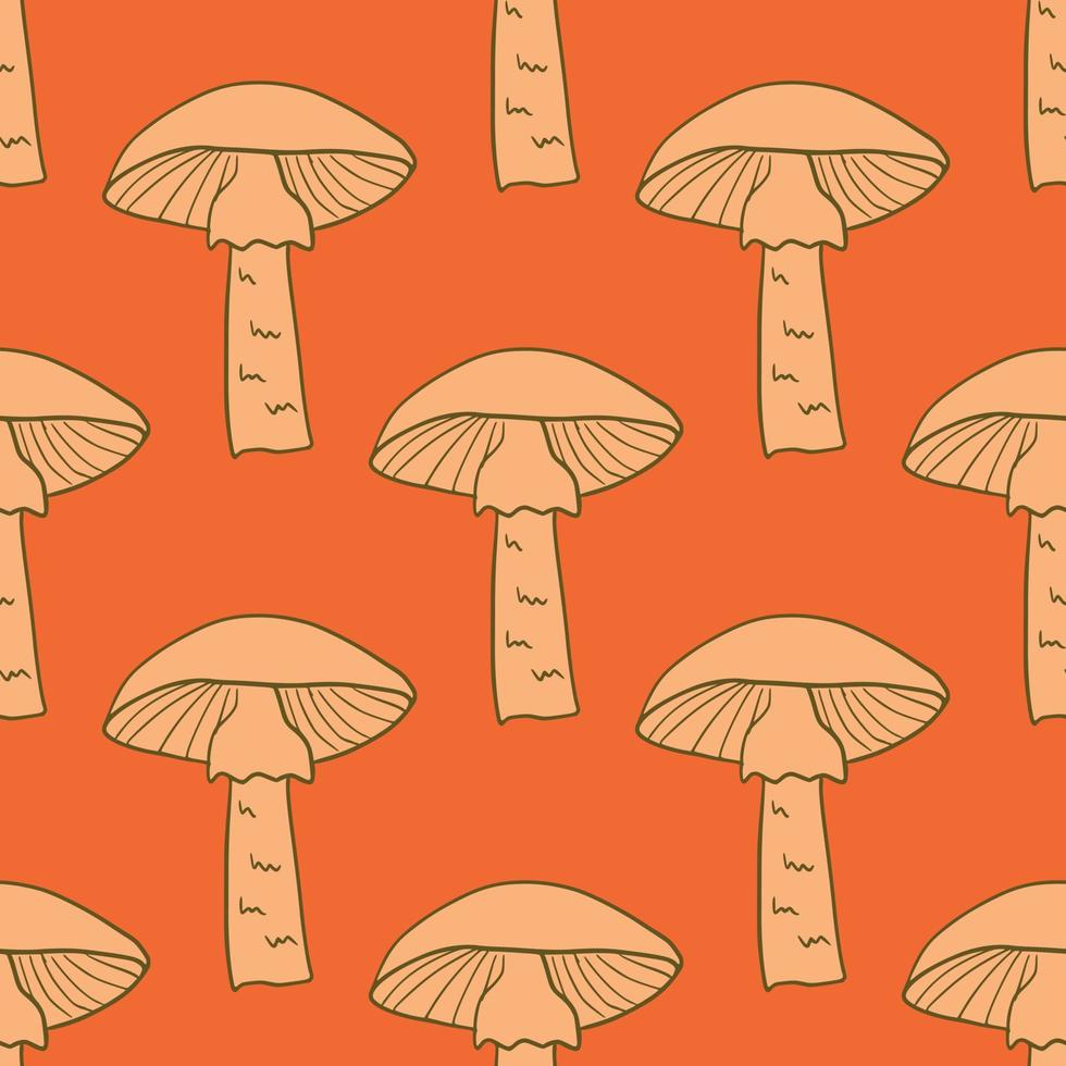 modèle sans couture de silhouettes simples abstraites aux champignons profilés beiges. fond orange vif. vecteur