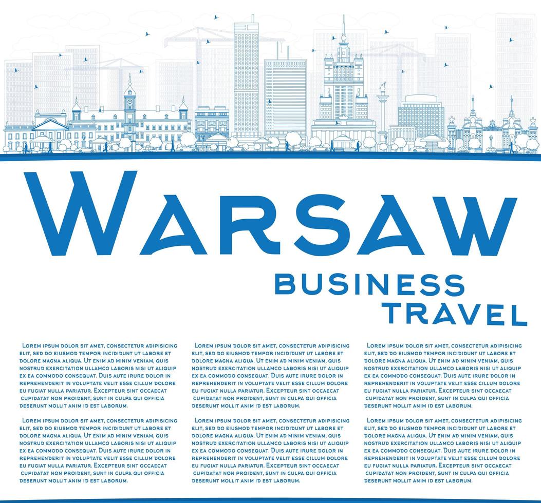 décrivez l'horizon de varsovie avec des bâtiments bleus et copiez l'espace. vecteur