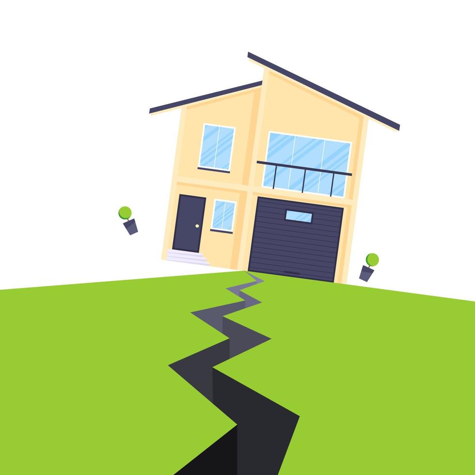 illustration vectorielle de style plat de concept d'assurance maison tremblement de terre. vecteur