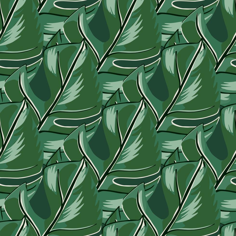 modèle sans couture de jungle avec des éléments exotiques de doodle monstera. imprimé feuillage vert foncé. impression de croquis. vecteur