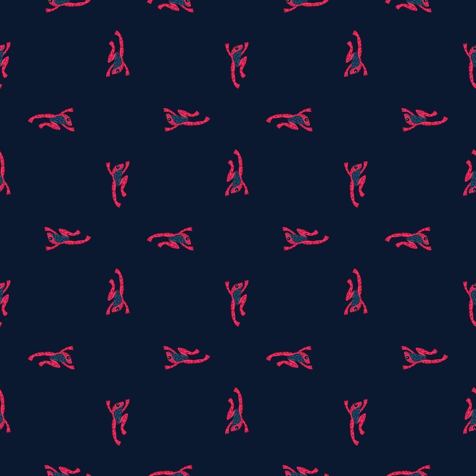 motif animal géométrique sans couture avec ornement de grenouille rose doodle. fond sombre. design créatif. vecteur