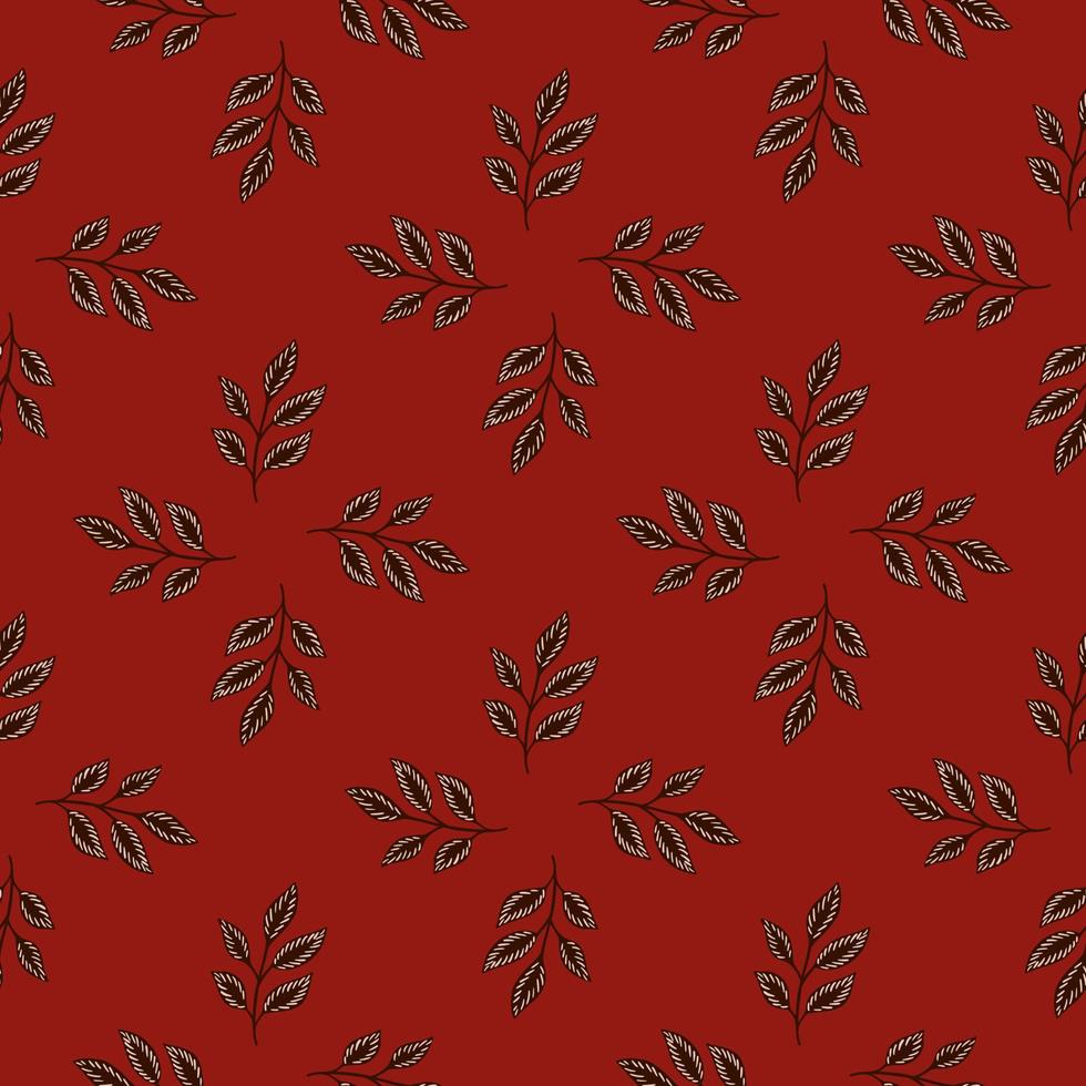 modèle sans couture saisonnier avec ornement de branches de feuille de doodle. fond rouge. impression simple à base de plantes. vecteur