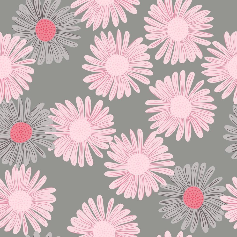 motif nature sans couture dans les tons rose pâle et gris avec des éléments de bourgeon de fleurs de marguerite. imprimé floral aléatoire. vecteur