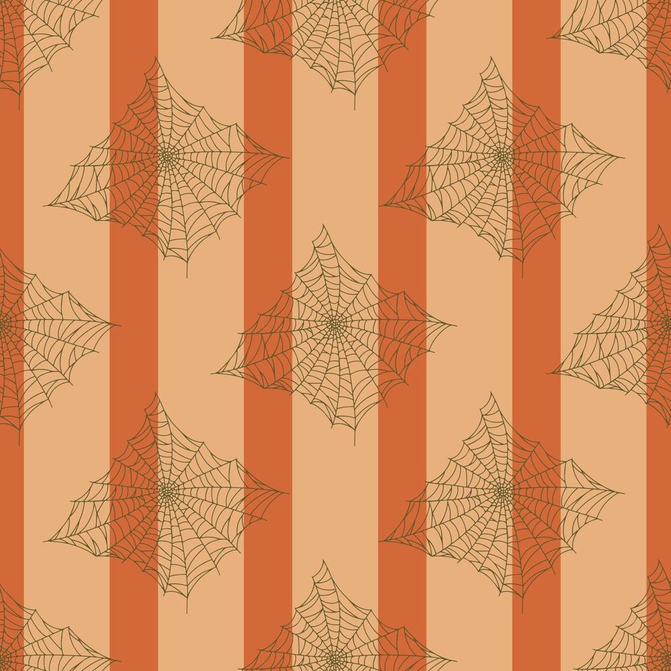 toile d'araignée à motif harmonieux isolée sur fond rayé orange. contour du modèle de toiles d'araignée effrayantes pour le tissu. vecteur