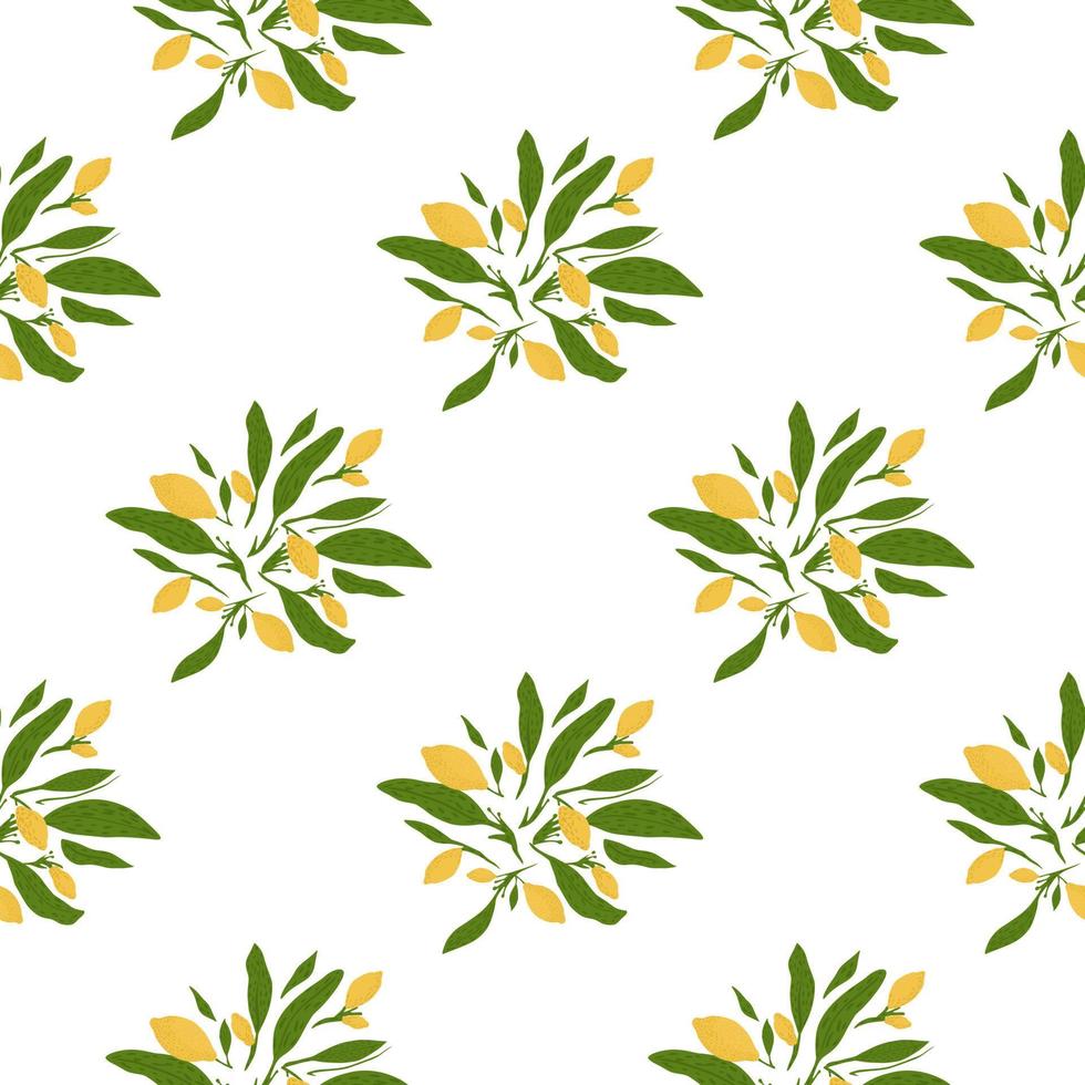 motif de griffonnage sans couture de fruit de citron isolé avec des feuilles vertes. fond blanc. vecteur