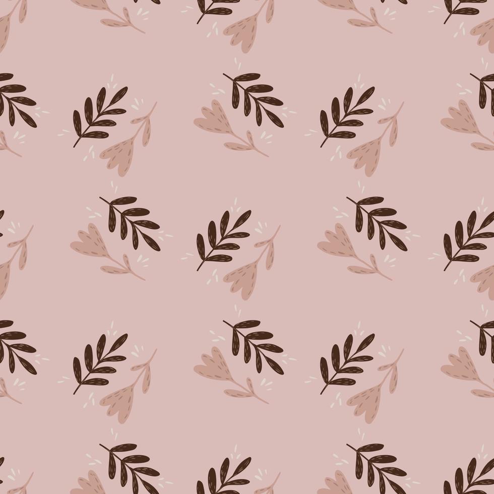 modèle sans couture de doodle dessiné à la main avec des branches de dessin animé et des éléments floraux. palette rose pâle. vecteur