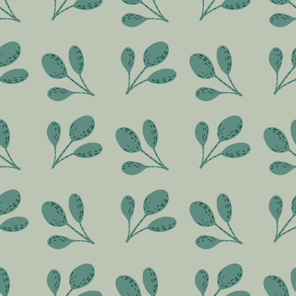 silhouettes de branches simples turquoise motif dessiné à la main sans soudure. doodle formes florales sur fond gris. vecteur
