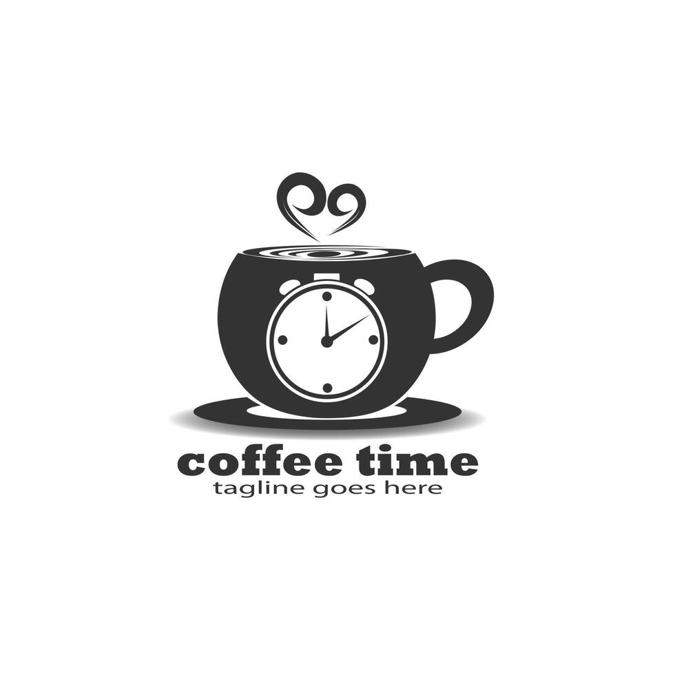 illustration vectorielle, élément de conception de logo de temps de café, modèle d'icône de tasse de café et horloge vecteur