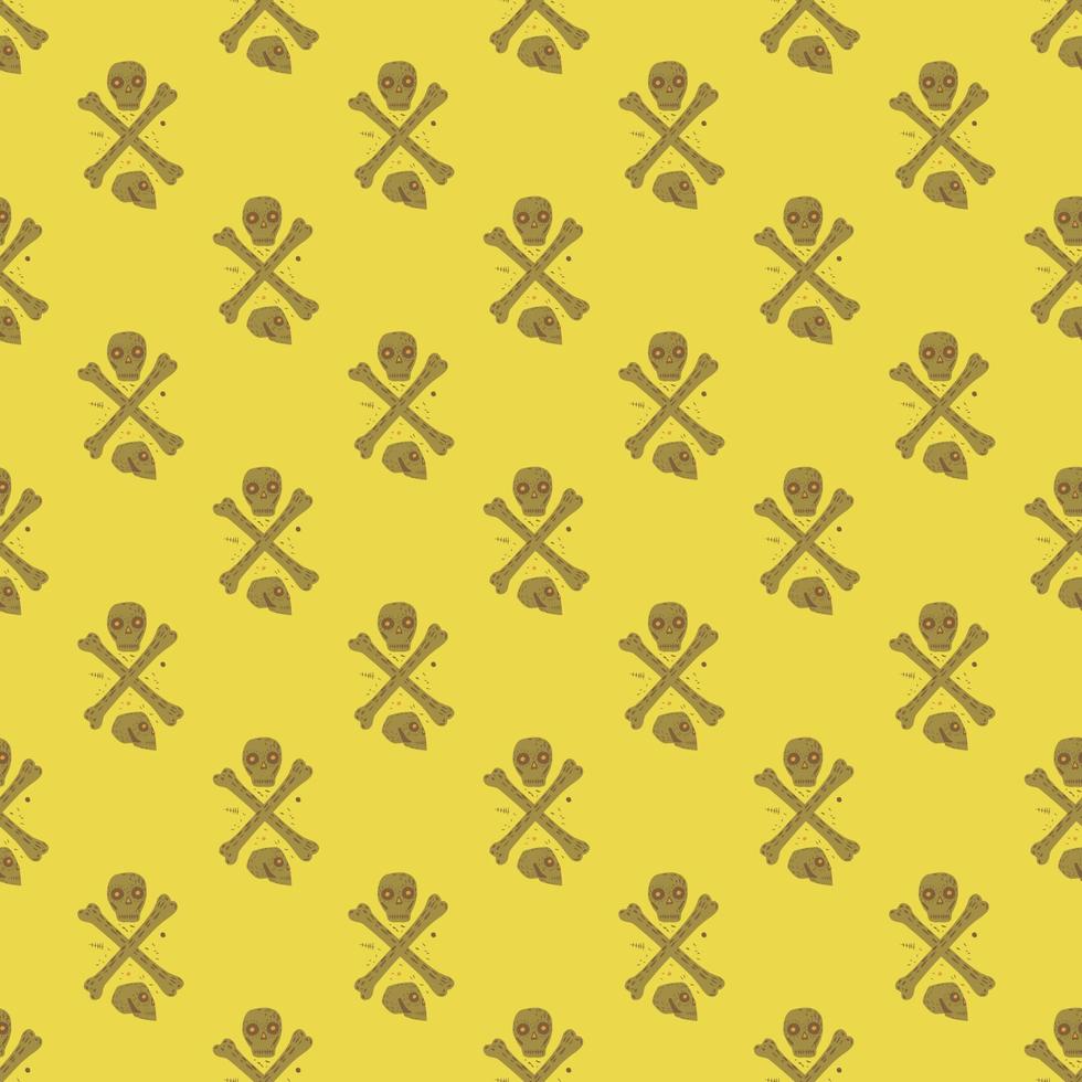 motif abstrait effrayant harmonieux avec de petites formes de crânes et d'os. fond jaune. toile de fond de la piraterie. vecteur