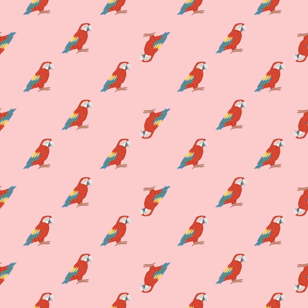 mignon motif animal harmonieux enfantin avec ornement perroquet rouge ara. fond rose. oeuvre de doodle d'oiseau. vecteur
