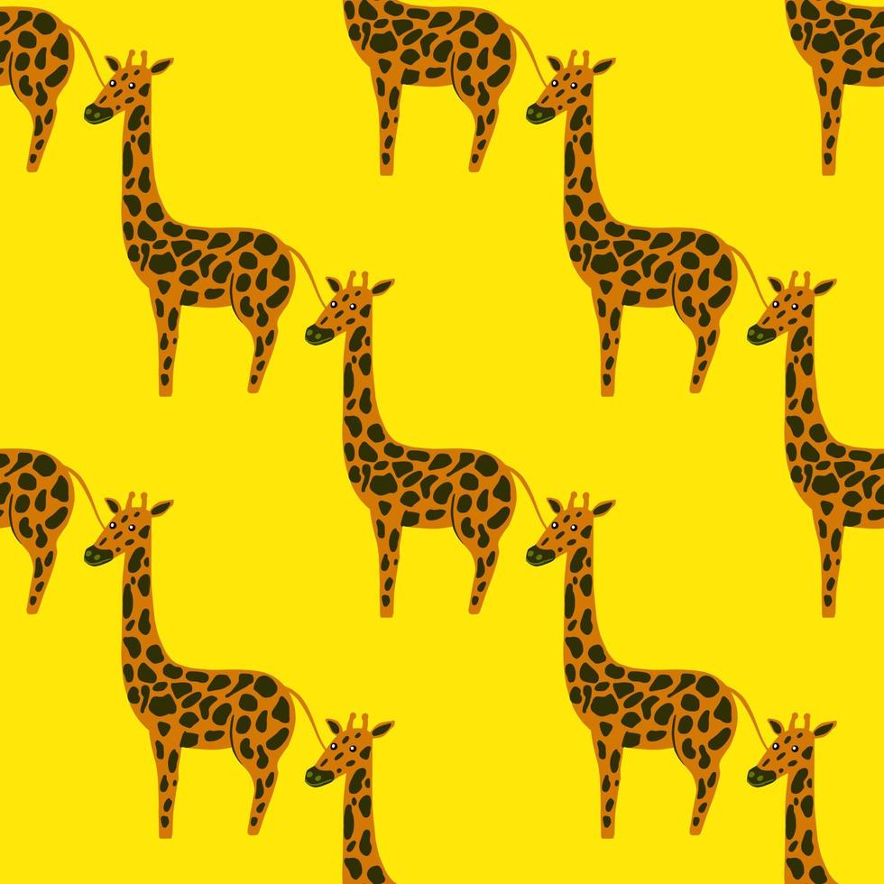 modèle sans couture lumineux avec ornement de girafe de couleur orange et noir. fond jaune. vecteur