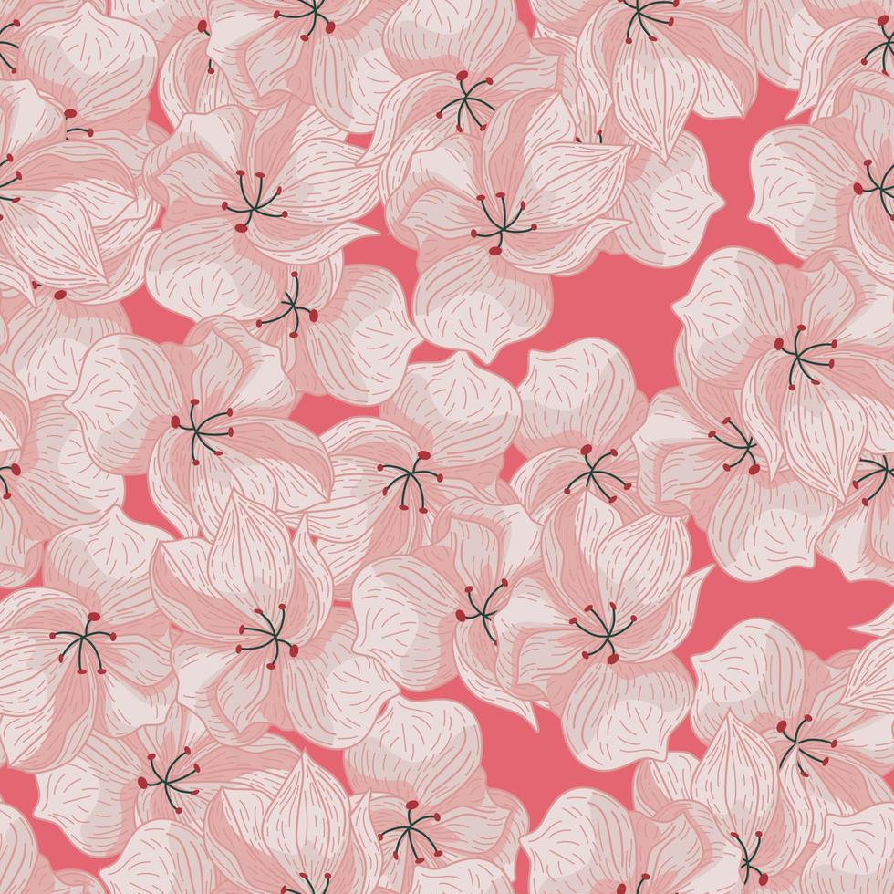 motif floral sans couture vintage avec des fleurs d'orchidées pâles. fond rose. toile de fond botanique de scrapbooking. vecteur