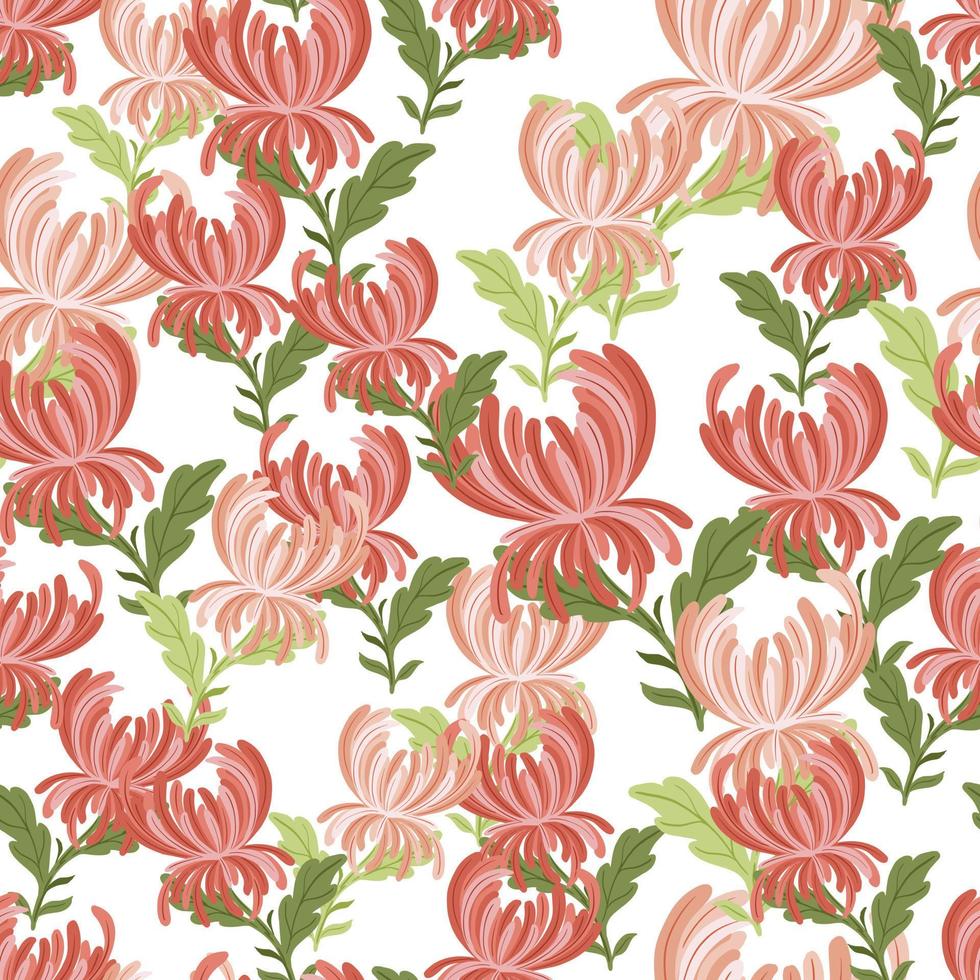 motif de doodle sans couture aléatoire avec imprimé de fleurs de chrysanthème rose. toile de fond florale isolée. style simple. vecteur
