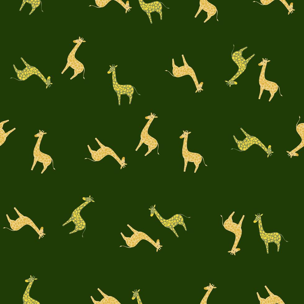 modèle sans couture safari avec ornement bébé girafe. fond vert. toile de fond dessinée à la main du zoo. vecteur