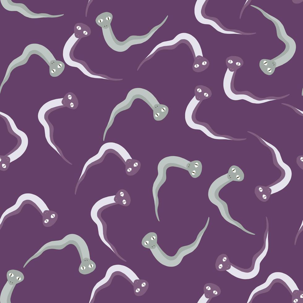 motif harmonieux reptilien aléatoire avec ornement drôle de serpents bleus. fond violet clair. vecteur