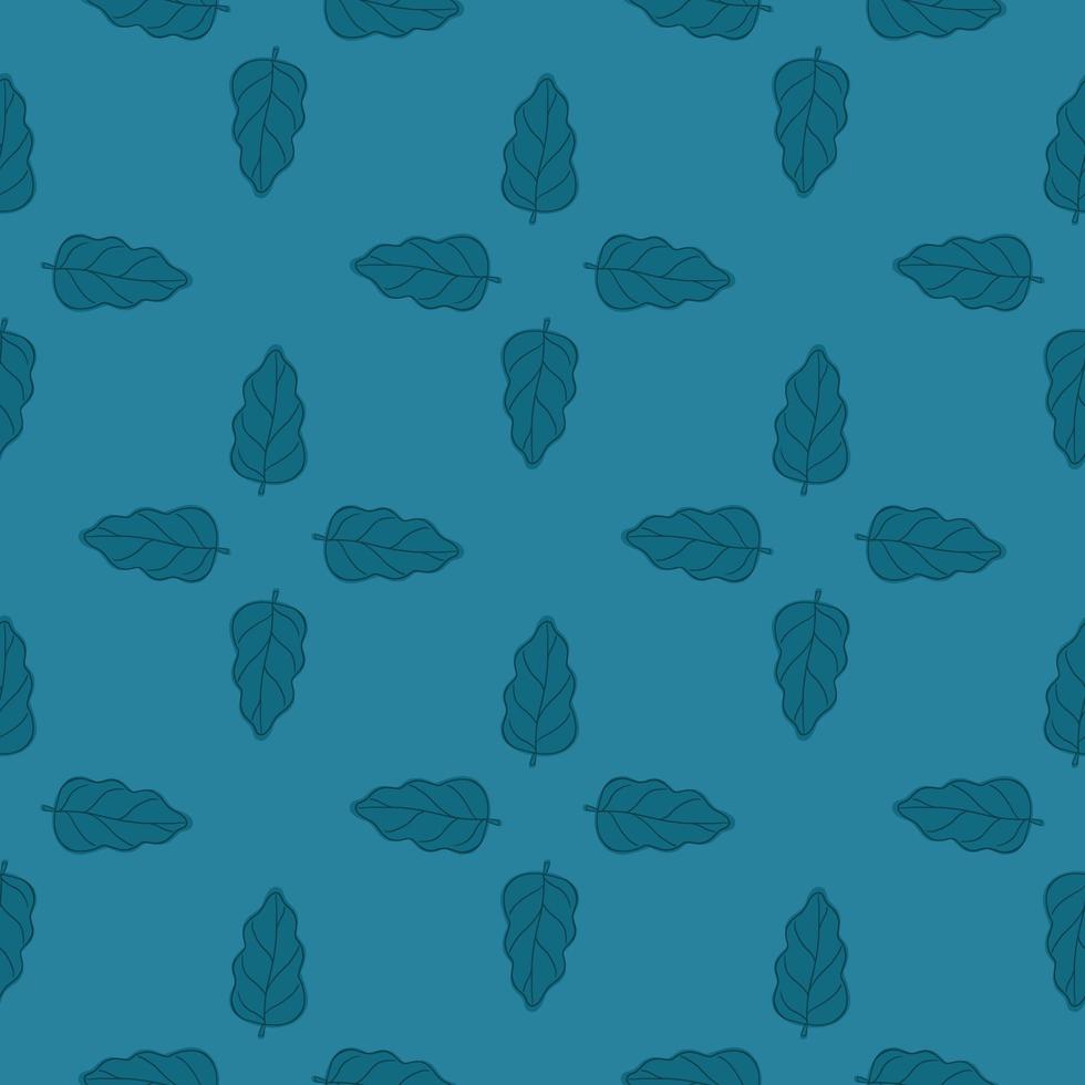 motif nature sans couture dans un style géométrique avec des silhouettes de feuilles de chêne simples. fond bleu. vecteur
