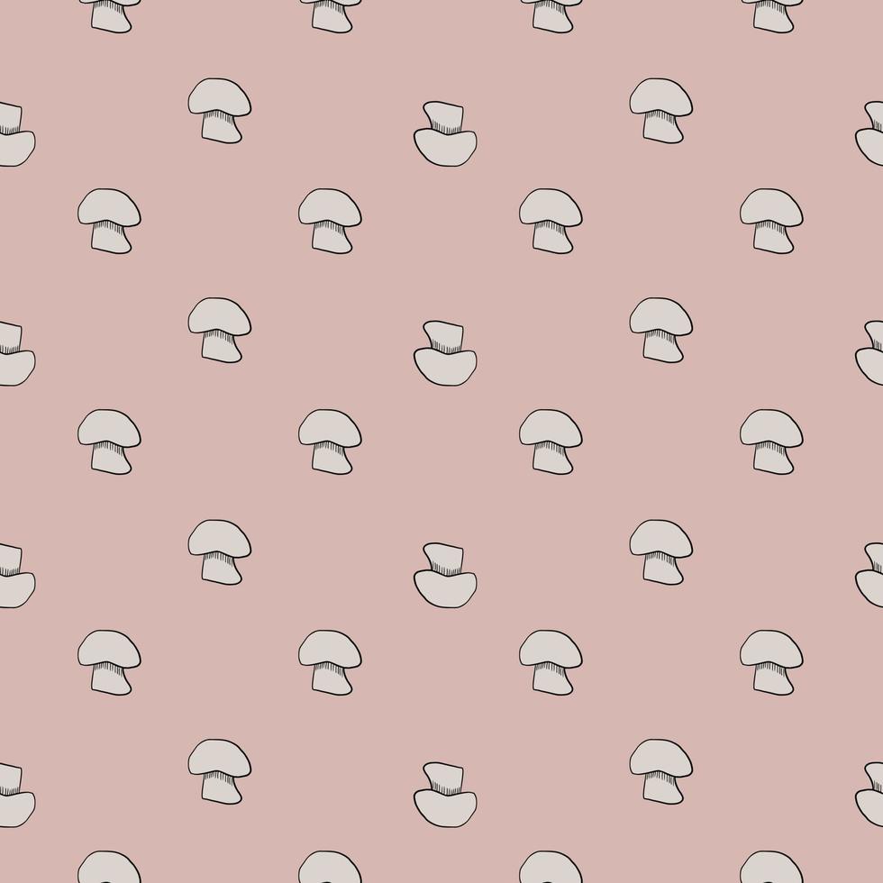 petit motif abstrait de champignon de champignon. fond rose pâle. style simple de griffonnage. vecteur
