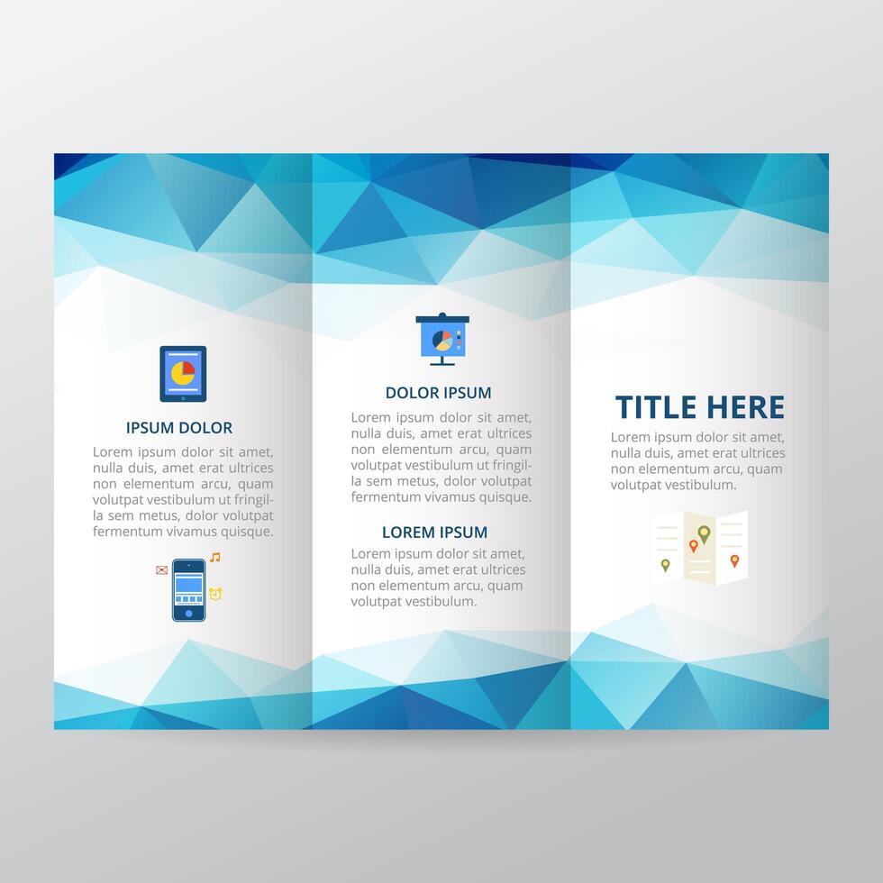 Brochure à trois volets géométrique bleu, modèle de brochure métier, brochure de tendance. vecteur