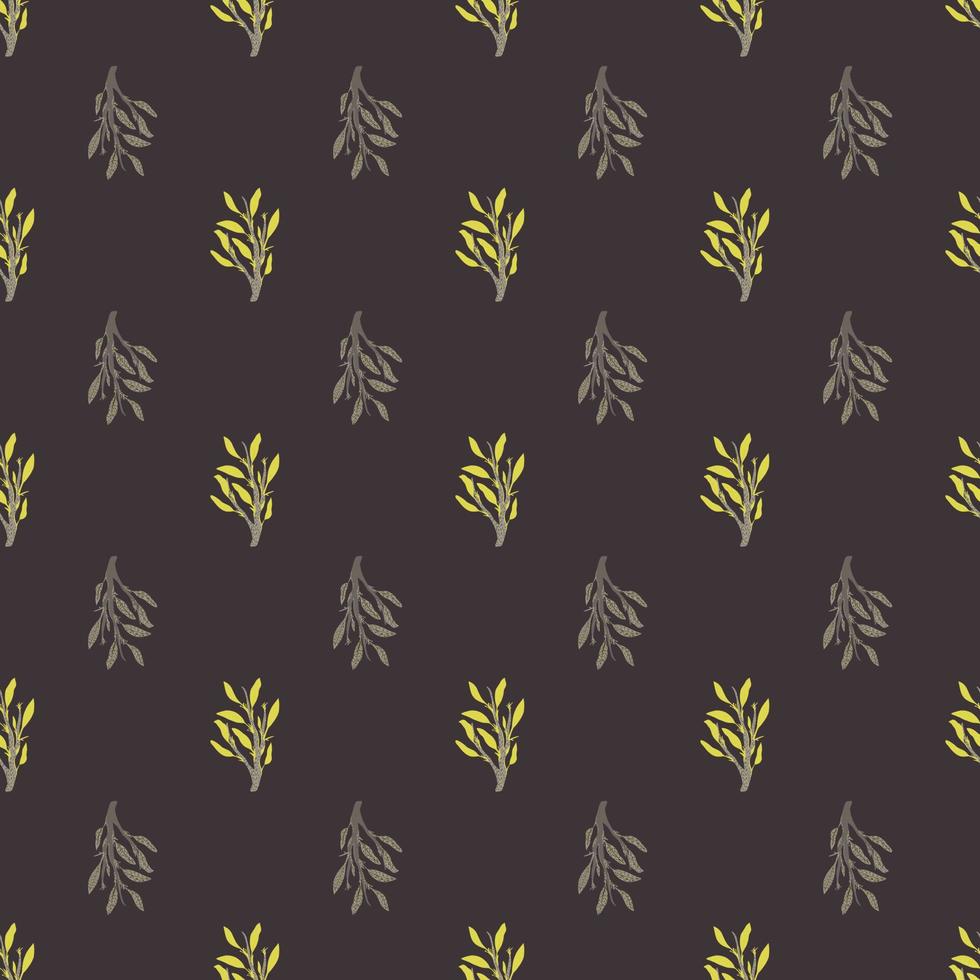 modèle sans couture de branche de feuillage dans un style abstrait. fond gris foncé avec des détails de couleur jaune. vecteur