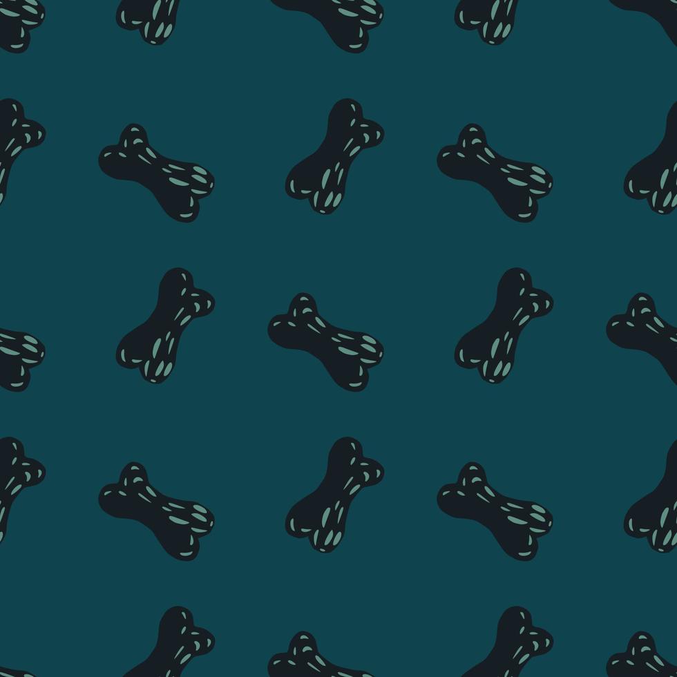 silhouettes d'os dessinés à la main noire motif animal sans couture. collation de nourriture pour chiens sur fond turquoise foncé. vecteur