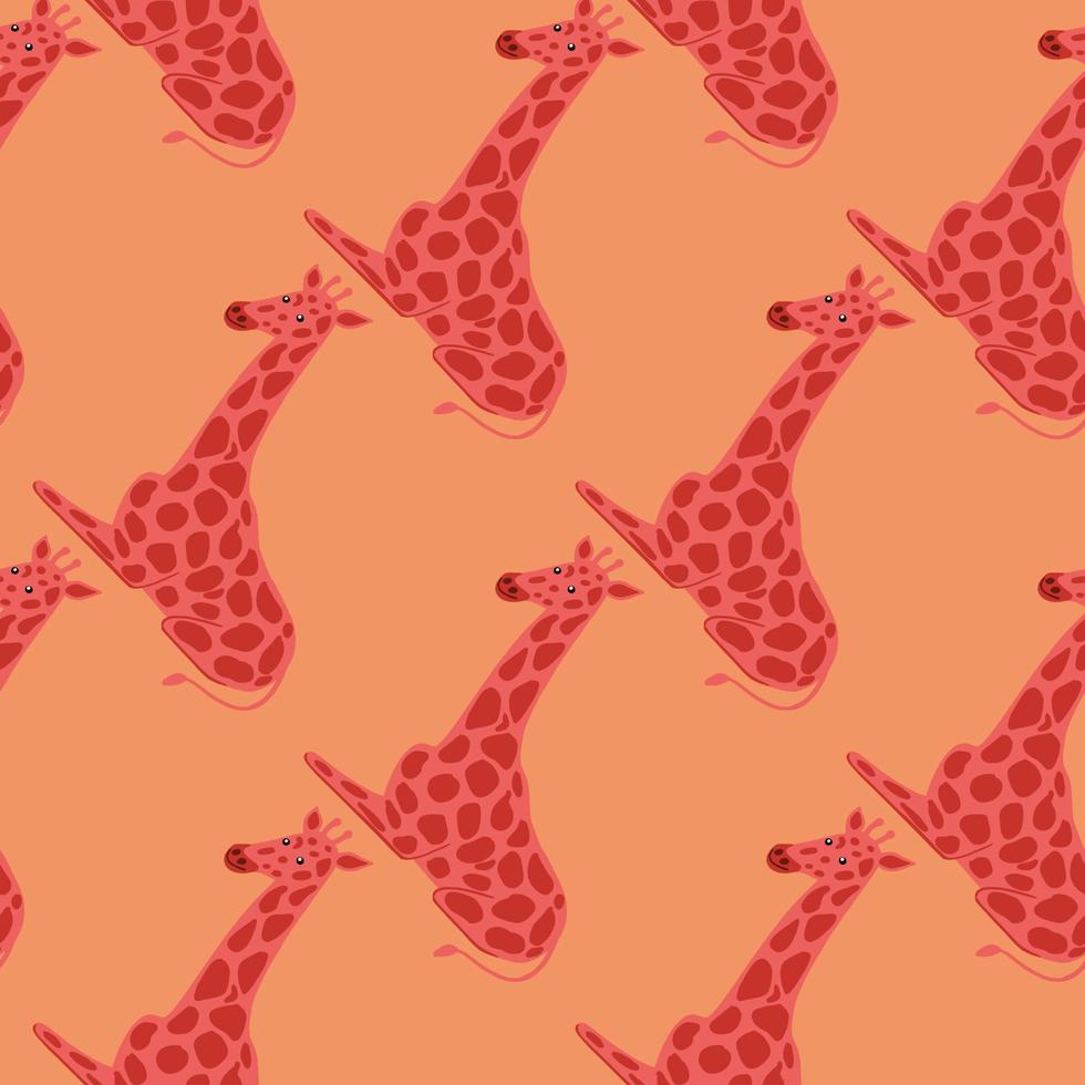 modèle sans couture d'animaux exotiques dessinés à la main avec des girafes. toile de fond du zoo d'afrique dans les tons corail et rose. vecteur