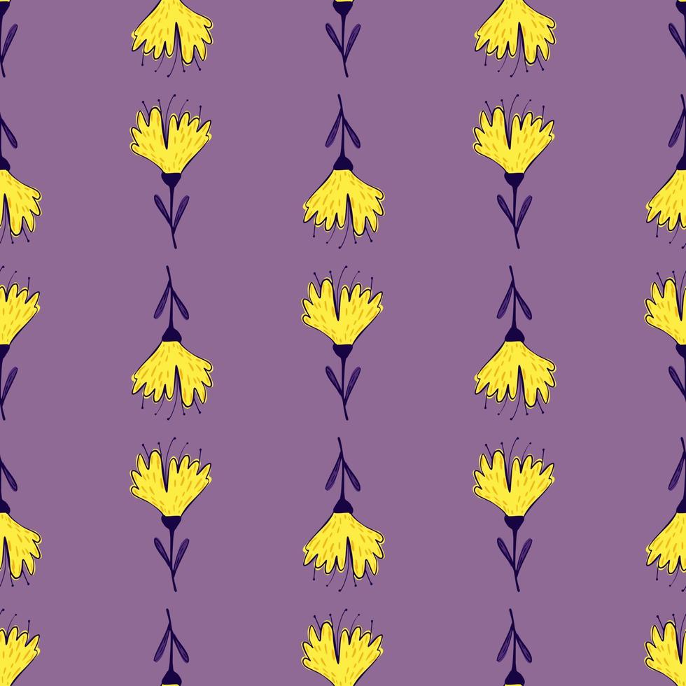 modèle sans couture de nature contrastée avec des éléments de fleurs jaune vif. fond violet. vecteur