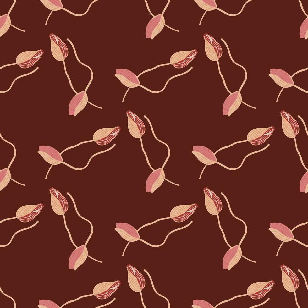 motif harmonieux de nature fleurie avec impression aléatoire de silhouettes de bourgeons de pavot abstraits. oeuvre de couleurs marron. vecteur