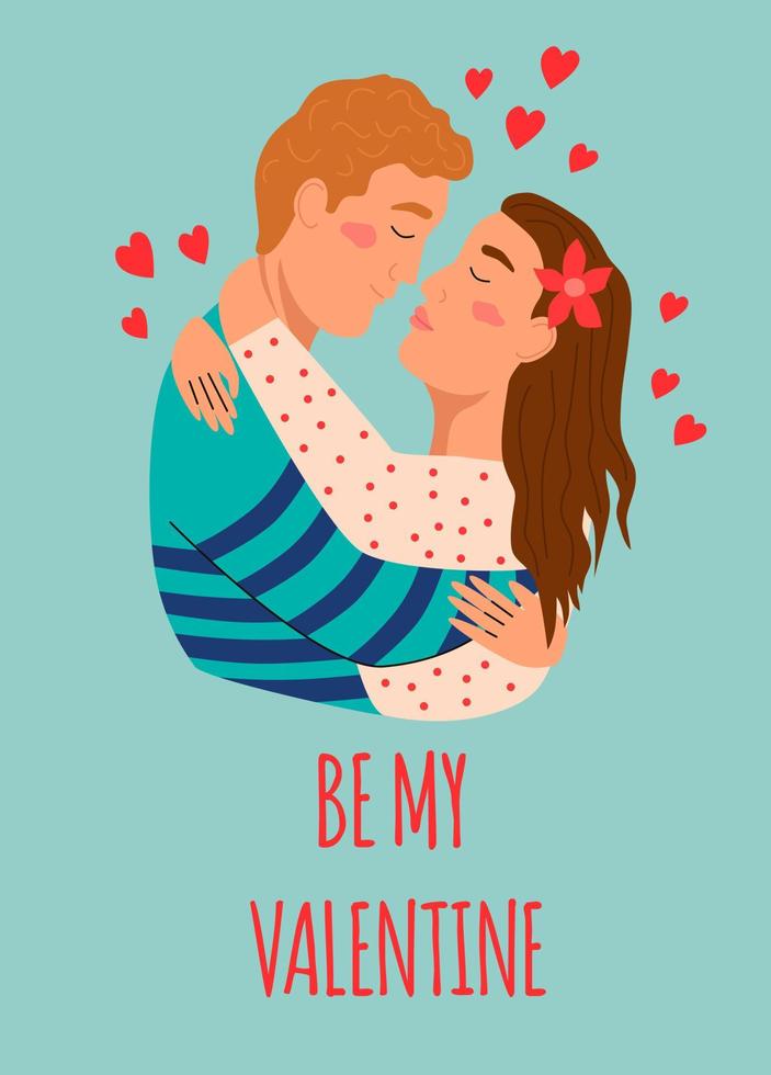 une carte de saint valentin. un couple amoureux s'embrasse. illustration vectorielle plane vecteur