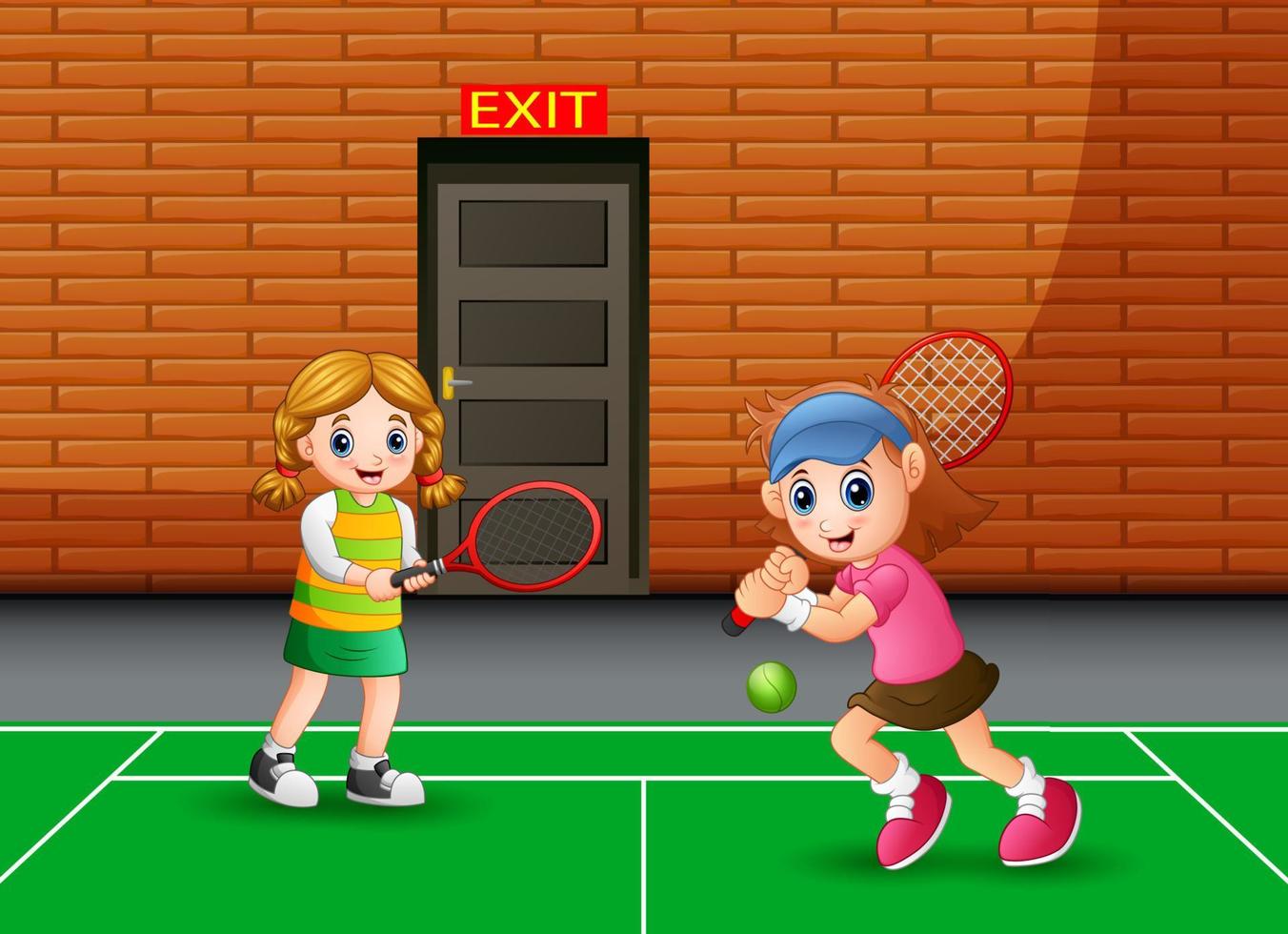 mettant en vedette des filles jouant au tennis en salle vecteur